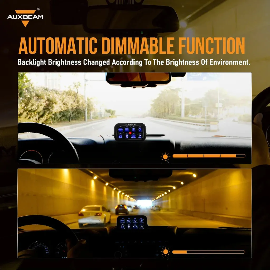 AuxBeam 8 Gang LED Switch Panel Kit BA80 Automatic Dimmable Universal(One-Sided Outlet) Blue product image