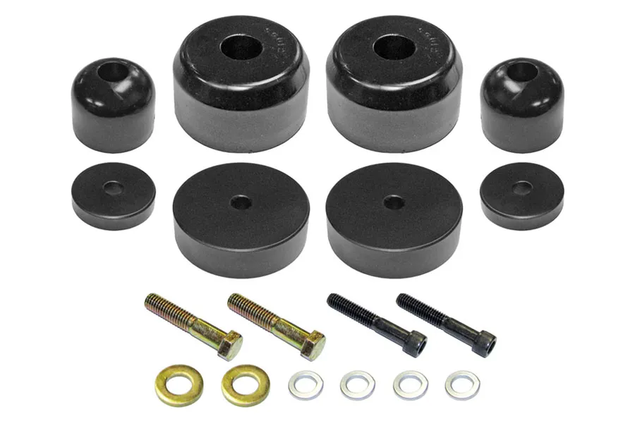 Rock Jock Bump Stop Kit 97-06 Wrangler TJ/LJ/XJ/MJ Front Includes Polyurethane Bump Stops Aluminum Spacers Hardware RockJock 4x4