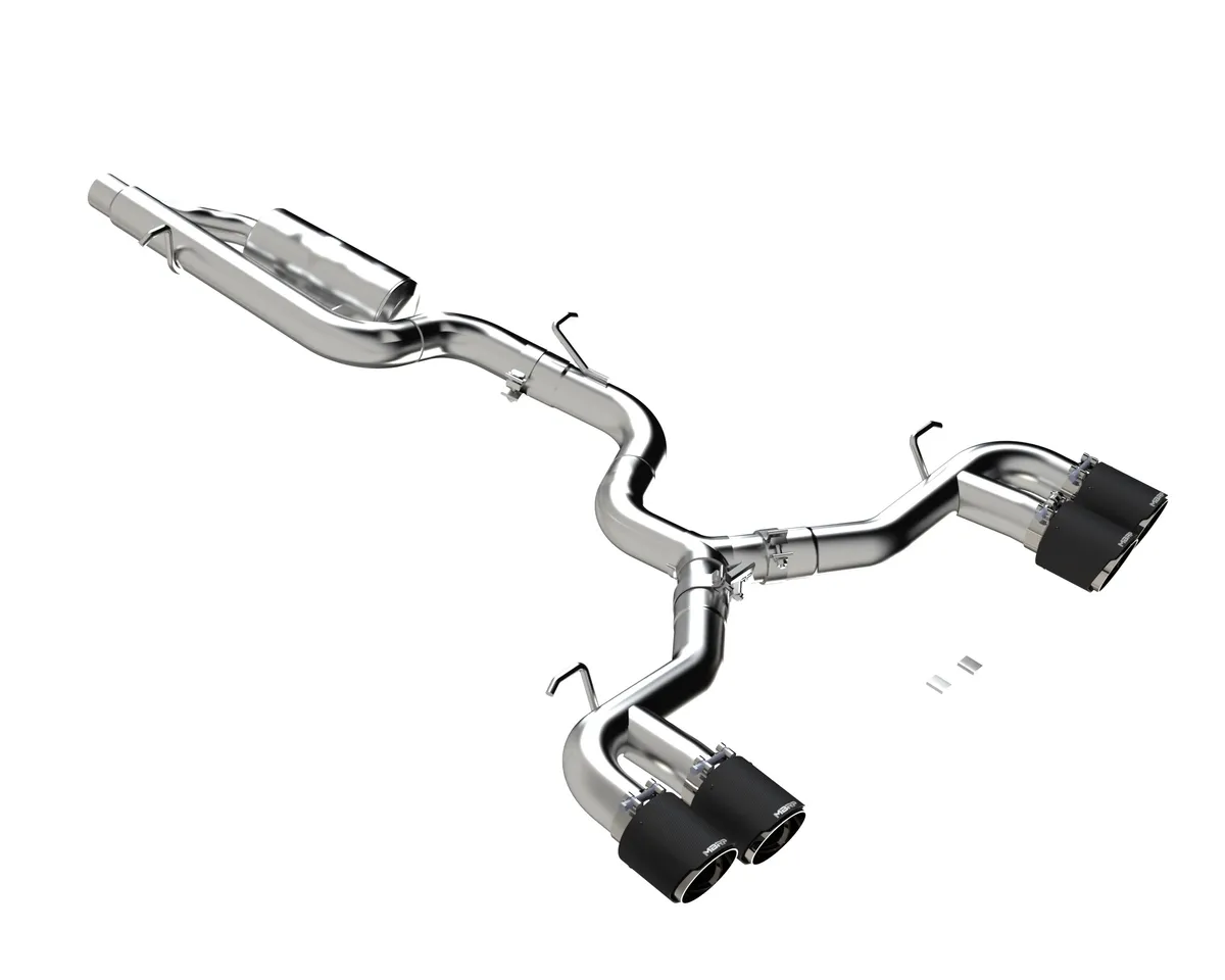 Armor Pro Cat Back Exhaust System; 3 in.; Quad Split Rear Exit; Valve Delete; Quad 4.5 in. Carbon Fiber Tips; 304 Stainless Steel; product image