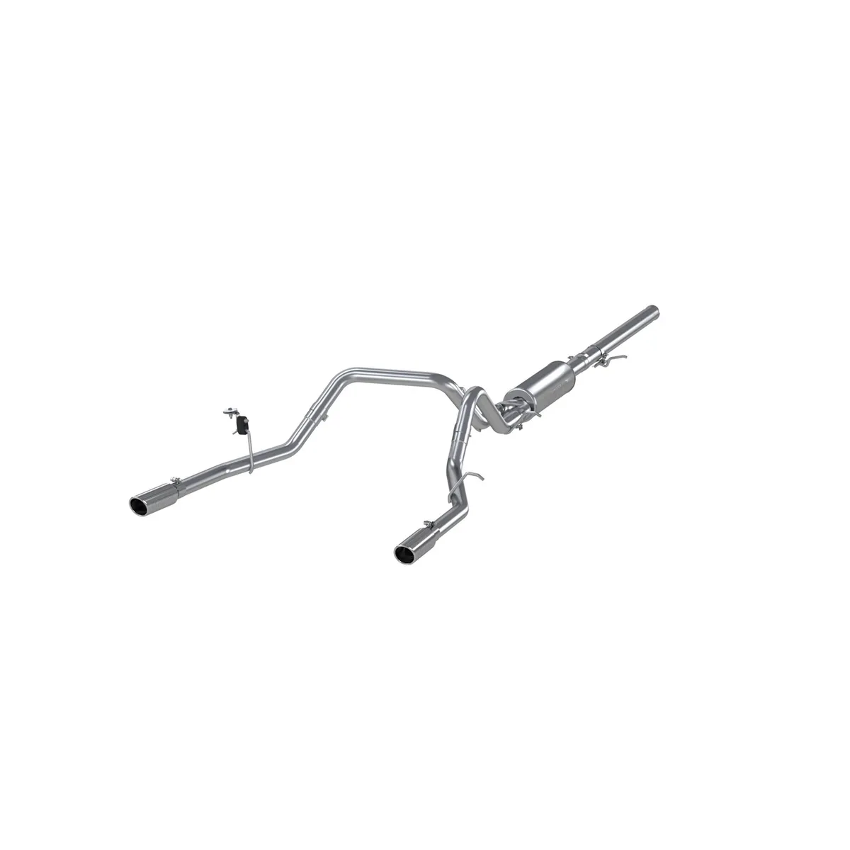 Armor Plus Cat Back Exhaust System; 3 in.; Incl. Ext. Pipe/Mid Pipe/Muffler/Over Axle Pipes/Tailpipes/Hardware/3.5 in. OD Tip; Dual Split Rear Exit; T409 Stainless Steel; product image