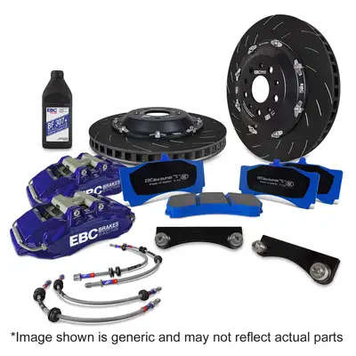 EBC Brakes EBC Big Brake Kit; Incl. Front Kit/Lines; Storm Shadow Blue; Swept Grooved; 355 mm Disc Dia.; 2 Piece Disc; 32 mm Disc Thickness;
