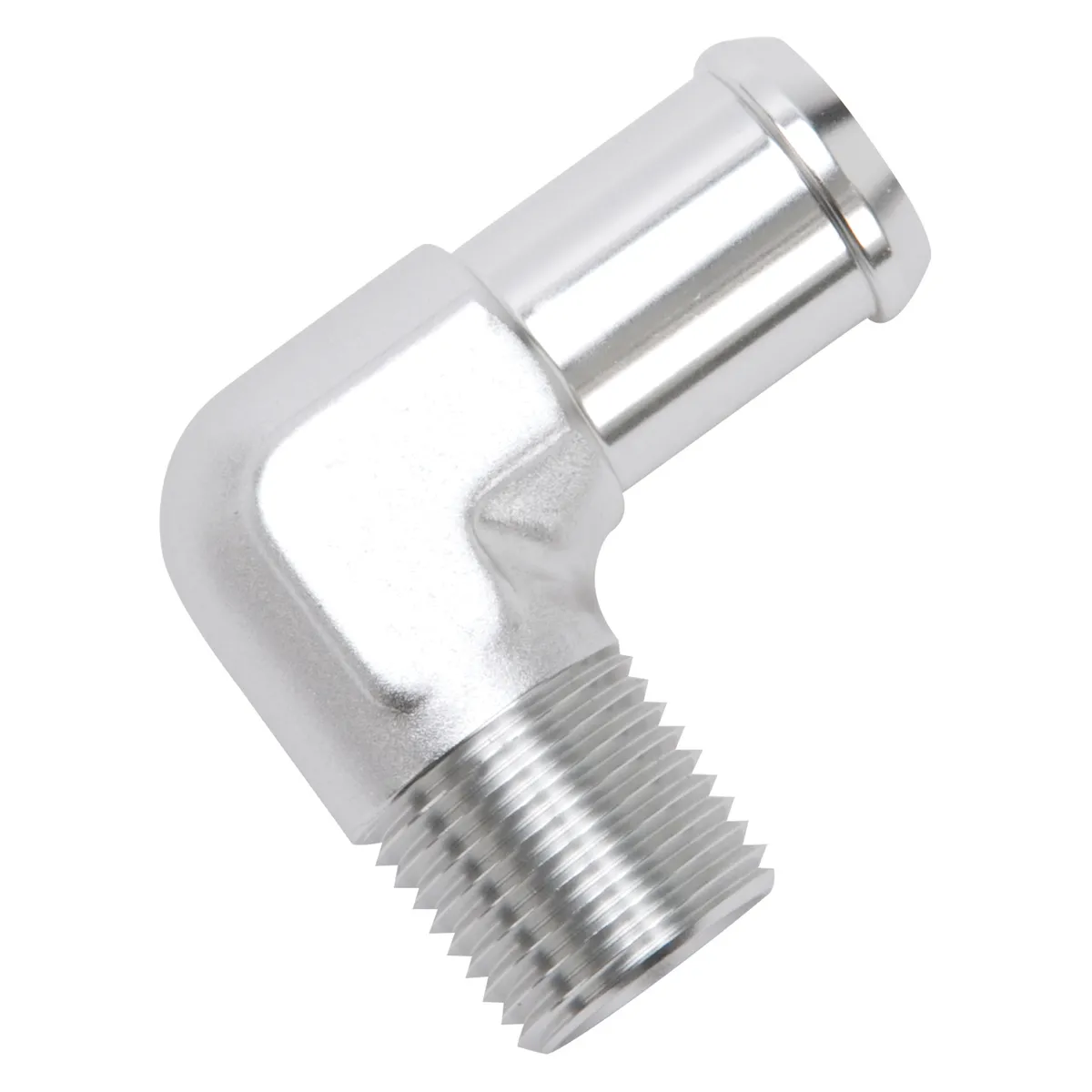 Edelbrock 8166 Heater Hose End Fitting - 90Ã‚° with 1/2 NPT and 3/4 Barb. product image