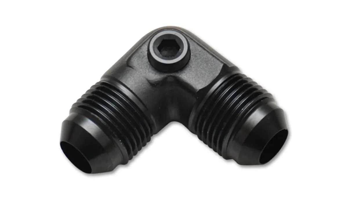 90 Degree Union Adapter Fitting; -8AN; 6061 Aluminum; Anodized Black; Male AN Flare w/0.125 in. Port; product image