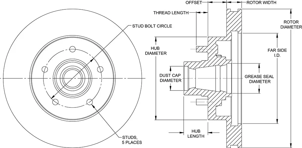Wilwood Rotor-Vented w Hub and Studs 11.88. x 1.29 - 5 on 5.00in 41-56 Buick product image