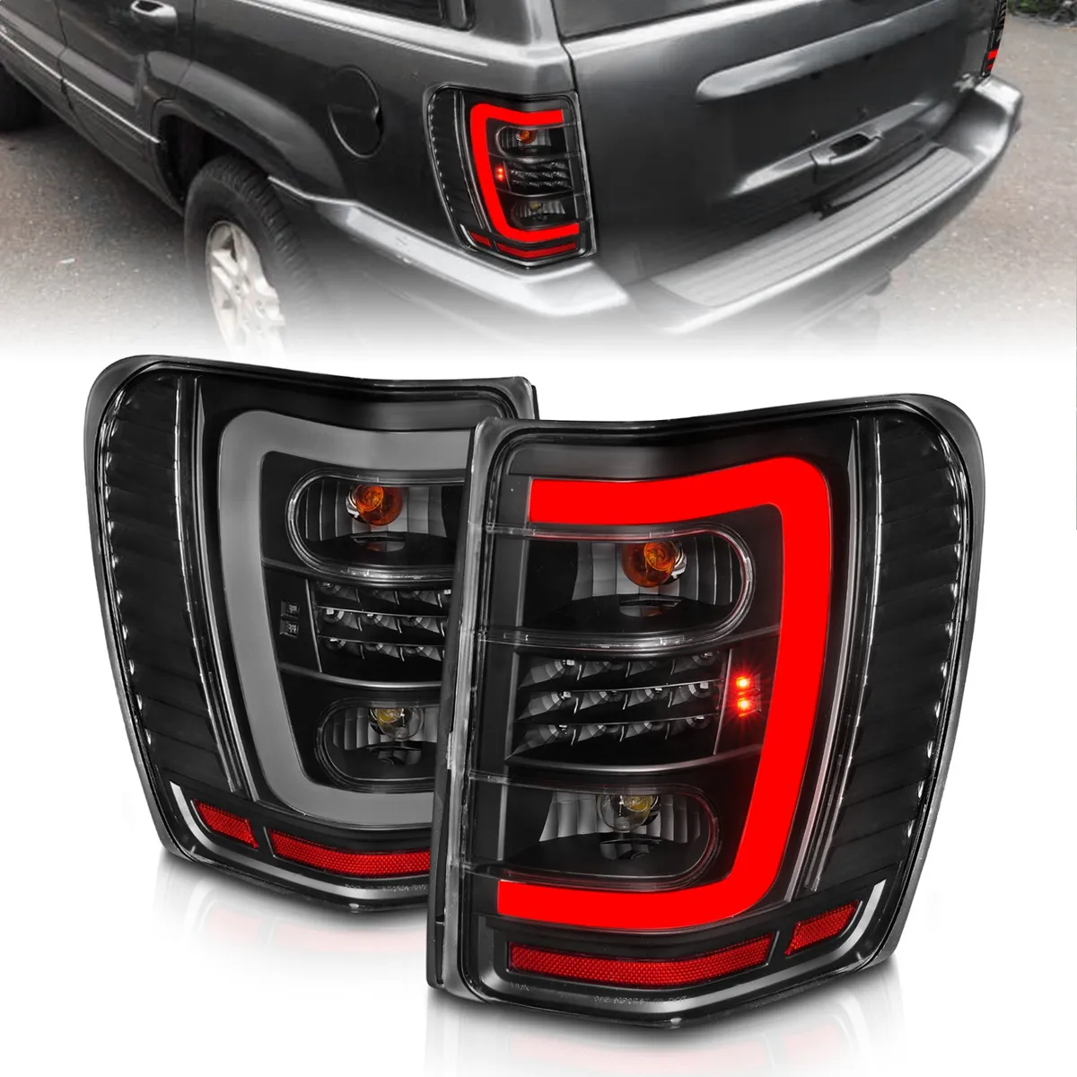 LED Tail Lights w Light Bar Black Housing Clear Lens Jeep Grand Cherokee 1999-2004 product image