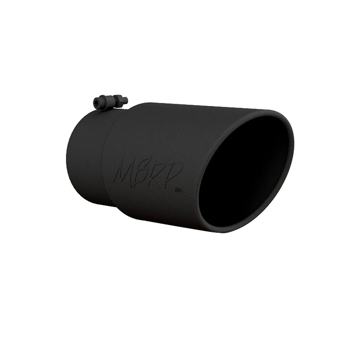 Armor BLK Exhaust Tip; 5 in. Inlet Diameter; 6 in. Outlet Diameter; 12 in. Length; Angled Rolled Edge; T304 Stainless Steel; Black Coated; product image