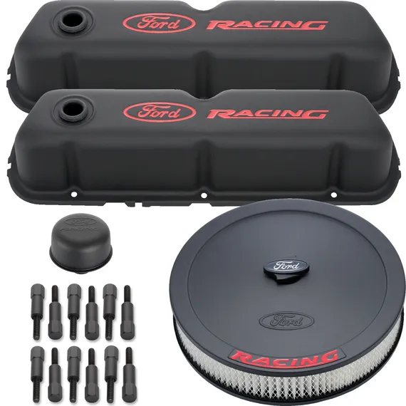 Engine Dress-Up Kit Black Crinkle w/ Red Ford Racing Logo Fits SB Ford Engines Stock Powdercoat Ford Racing product image