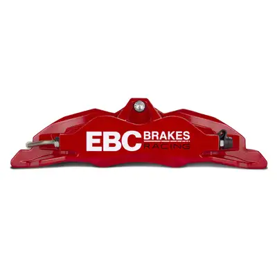 EBC Brakes Apollo-6 Brake Caliper; Red Caliper; Front Left Leading Axle Position; Aluminum 2-pc. Bolted Body; 140 Bar Max Working Pressure; DP002 EBC Pad Shape;