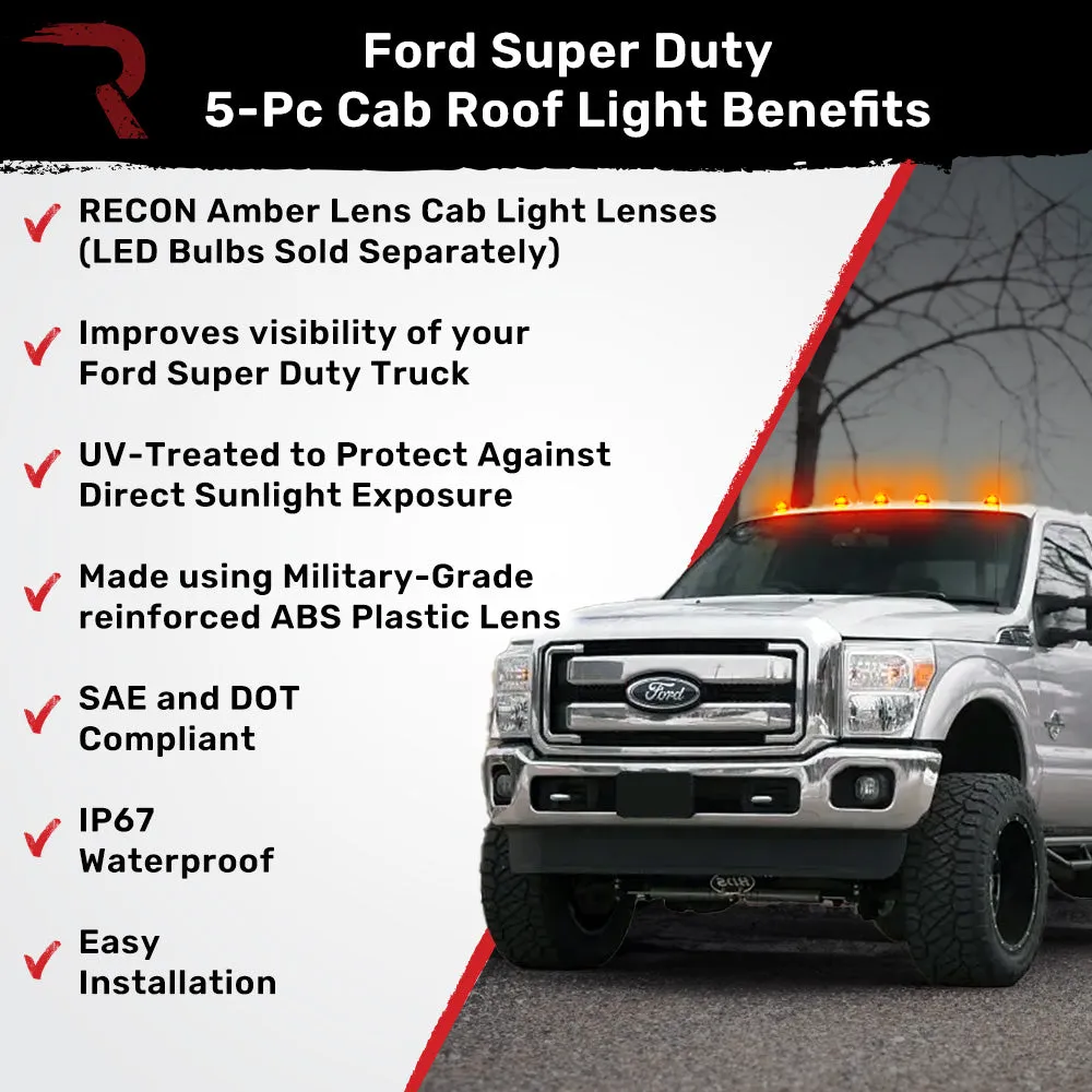 Ford Super Duty 99-16 5 Piece Cab Lights Amber Xenon Bulbs with Amber Lens - (Attn: This cab light kit replaces OEM factory installed Ford 99-16 cab roof light lenses) product image