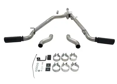 Flowmaster 2014 GM Silverado/Sierra, 1500, 1/2 Ton, 5.3L, V8, All Crew Cab and Double Cab, 2/4 Wheel Drive, Cat-back, Super 10 Muffler, 16G Mandrel Bent Tubing, Dual 3" Tailpipes, 4" Logo Embossed Black Tips, Outlaw, DOR/S, 409S Stainless Steel.