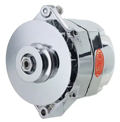 Power Master Alternator; 12si; 100 Amp; 75 Idle; 1 Groove V Type; Baffle; OE Look; Chrome;