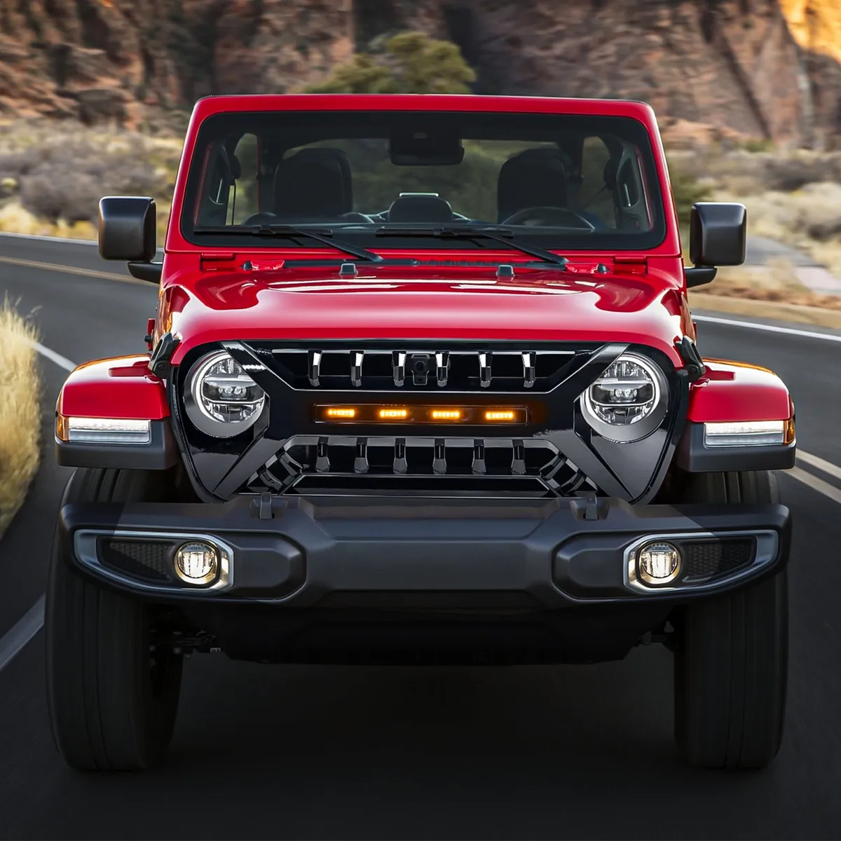 Armor Grille W/ Amber Lights - Glossy Black For 18+ Jeep Wrangler JL & Gladiator JT product image