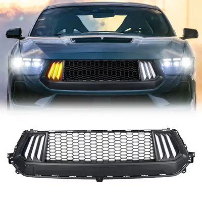 AMERICAN MODIFIED American Modified Amfmca00105 Knife Style Front Upper Grille With LED DRL And Turn Signals - Matte Black