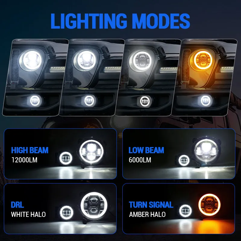 "JT Shadow Bundle – 9"" LED Halo Headlights, Turn Signals, Fogs & Tail Lights for Jeep Gladiator JT" product image