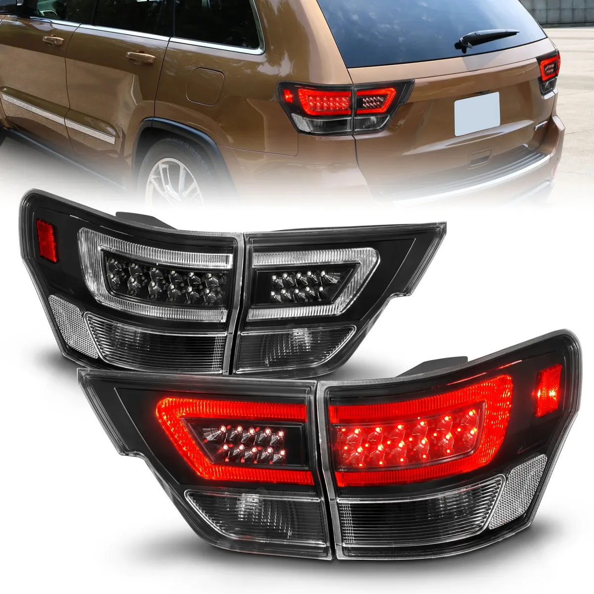1113 Grand Cherokee LED Tail Lights W/Light Bar Black Housing Clear Lens 4pcs product image