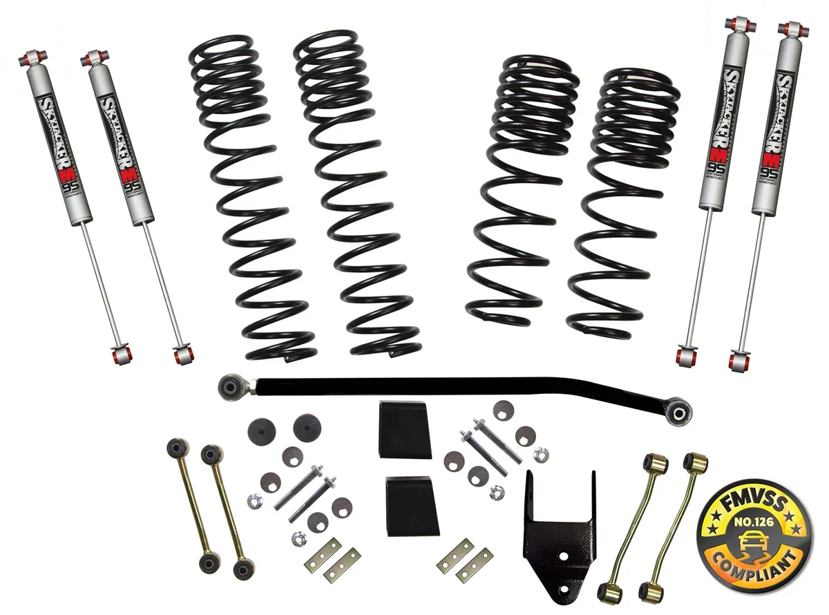 Suspension Lift Kit w/Shock 3.5-4 Inch Lift 18-19 Jeep Wrangler W/Ft. And R. Dual Rate/Long Travel Series Coil Springs Extended Sway Bar End Links Grade 8 Mounting Hdwr M95 Monotube Shocks Skyjacker product image
