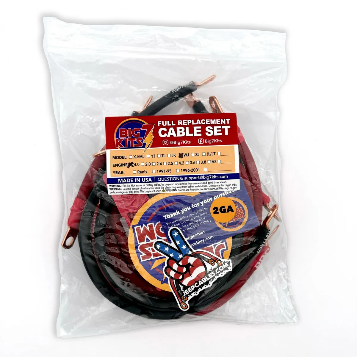 1999-2005 Jeep Grand Cherokee WJ Battery Cable Kit 4.0 Liter 4 Gauge Battery Cable Big7Kits product image
