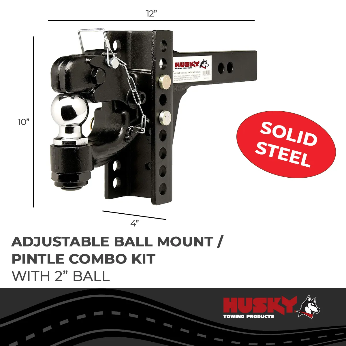 Husky Towing 33109 2 Recvr Mnt 2 Ball/2 Sqr Solid Shank 14K Gross Wt Black product image