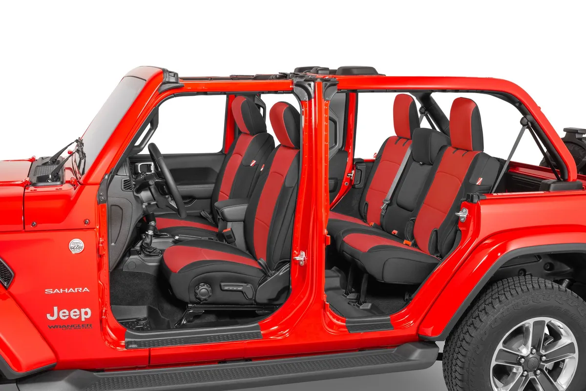 Jeep Wrangler Neoprene Seat Covers for 18-20 Jeep Wrangler JL Unlimited 4-Door w/Leather Interior Red Diver Down product image