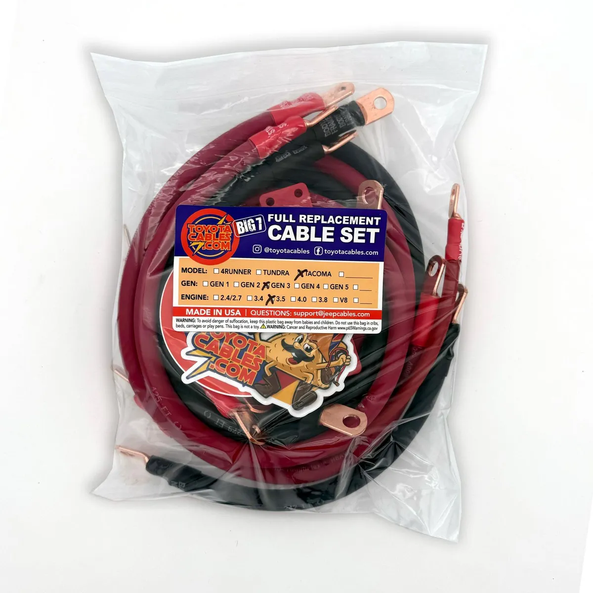 2016-2021 Toyota Tacoma Battery Cable Kit Gen 3 3.5 Liter 2 Gauge Battery Cable Big7Kits product image