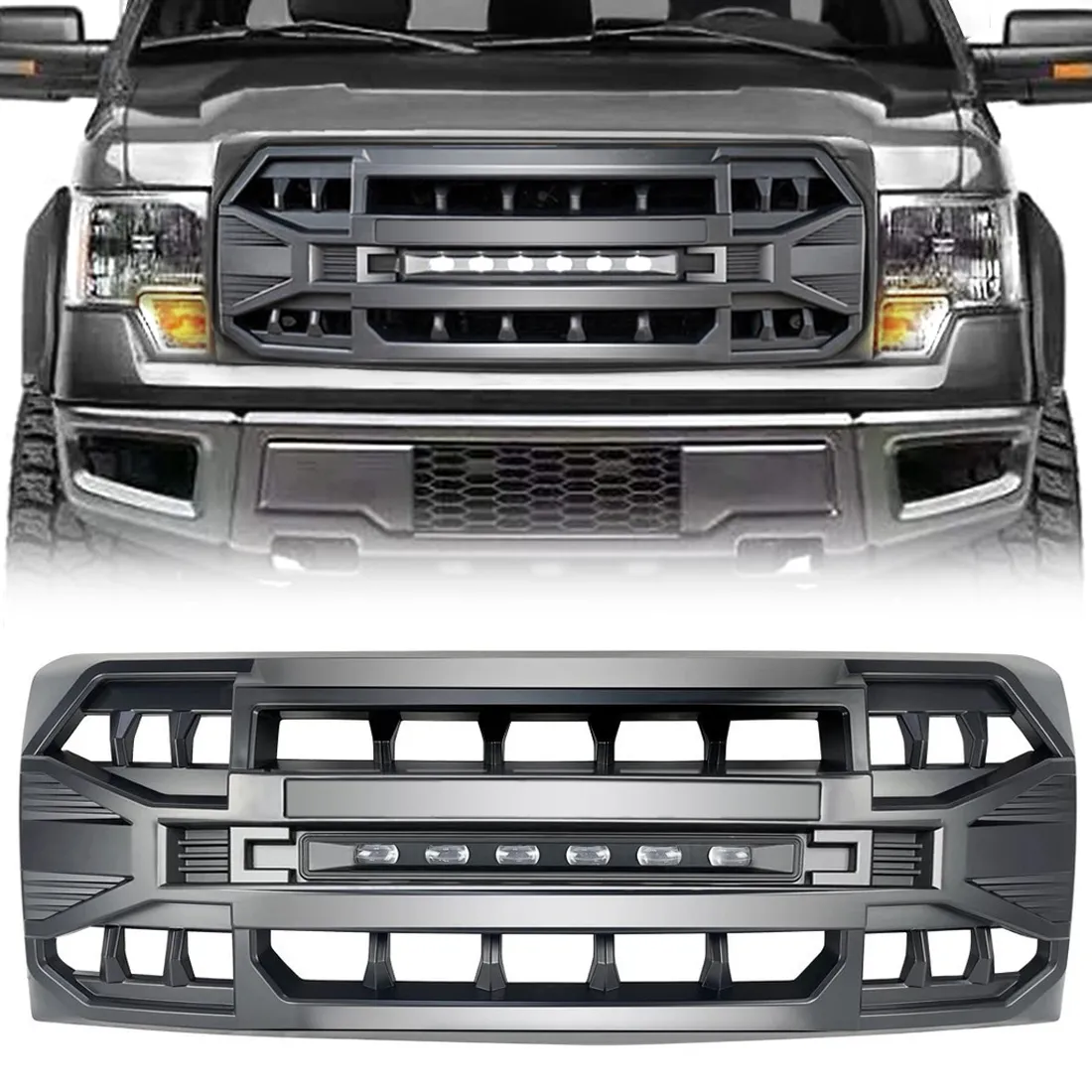 American Modified Amfmaa00114 Armor Grille With LED Off-Road Lights - Matte Black product image