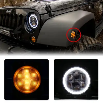 Race Sport 0617 Wrangler JK Side Fender Amber LED Light Kit W/White Halo