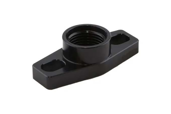 TurboSmart USA Billet AN-8 orb Turbo Drain adapter with Silicon O-ring. 38 - 44mm slotted hole center - small frame universal fit.