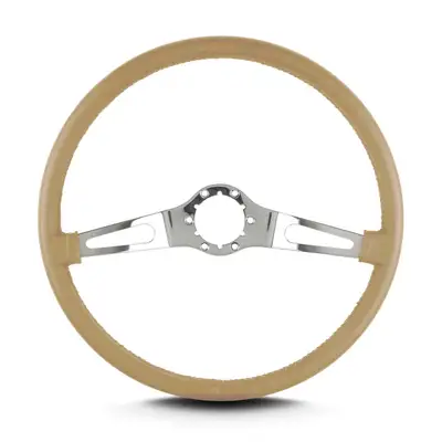 Lokar Lecarra Teardrop Steering Wheel; Tan; 2 Polished Spokes; 15 in. Thin Grip;