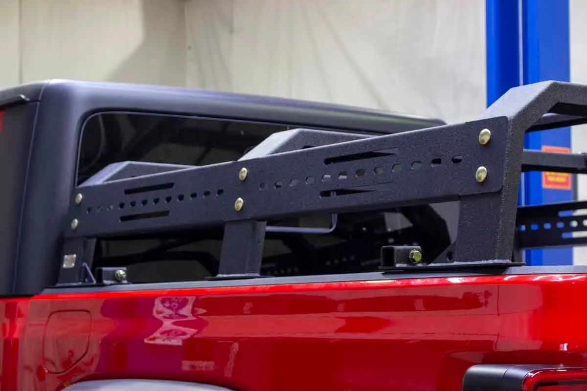 Black textured powder coat, 10-Gauge steel, Stainless Steel hardware, Half Height Tackle Rack measures 12.5 in. off of top of bed rail product image