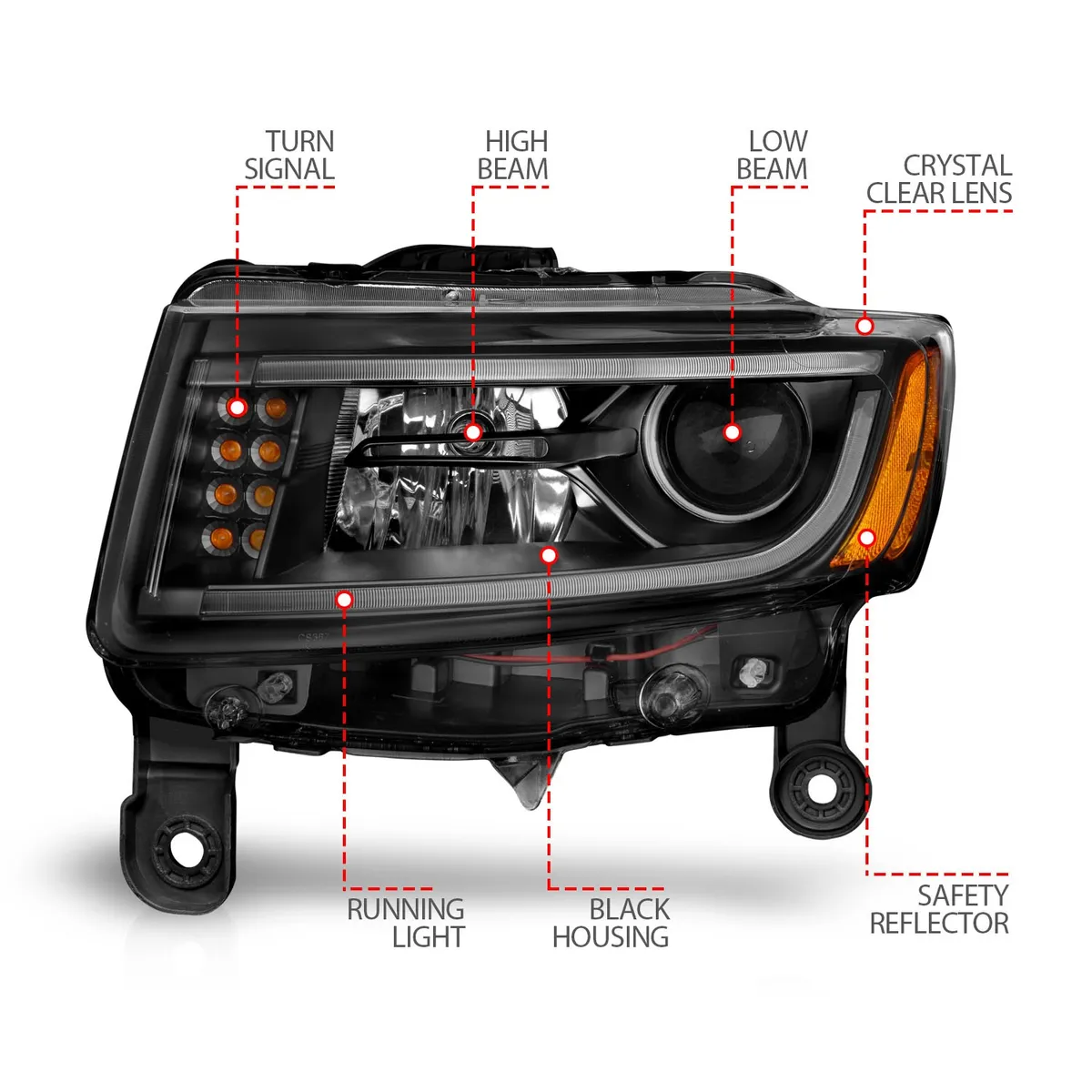Jeep Grand Cherokee 14-16 Projector Headlights Plank Style Black (For Halogen Models Only) product image