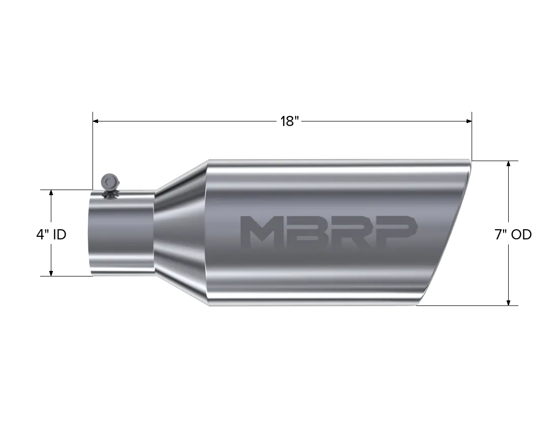 Armor Pro Exhaust Tip; 4 in. Inlet Diameter; 7 in. Outlet Diameter; 18 in. Length; Rolled End; T304 Stainless Steel; Mirror Polished; product image