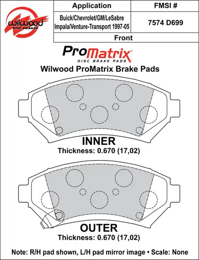 Wilwood Brakes 1997 - 2005 Buick, Cadillac, Chevrolet, Oldsmobile, Pontiac Original Equipment Pads - 150-D0699K