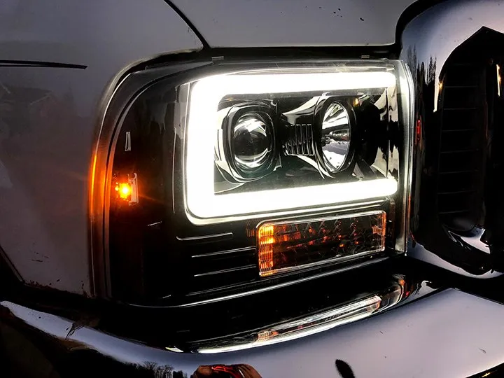 Ford Superduty 05-07 F250f350f450f550 Projector Headlights w Ultra High Power Smooth Oled Halos And DRL - Smoked b product image