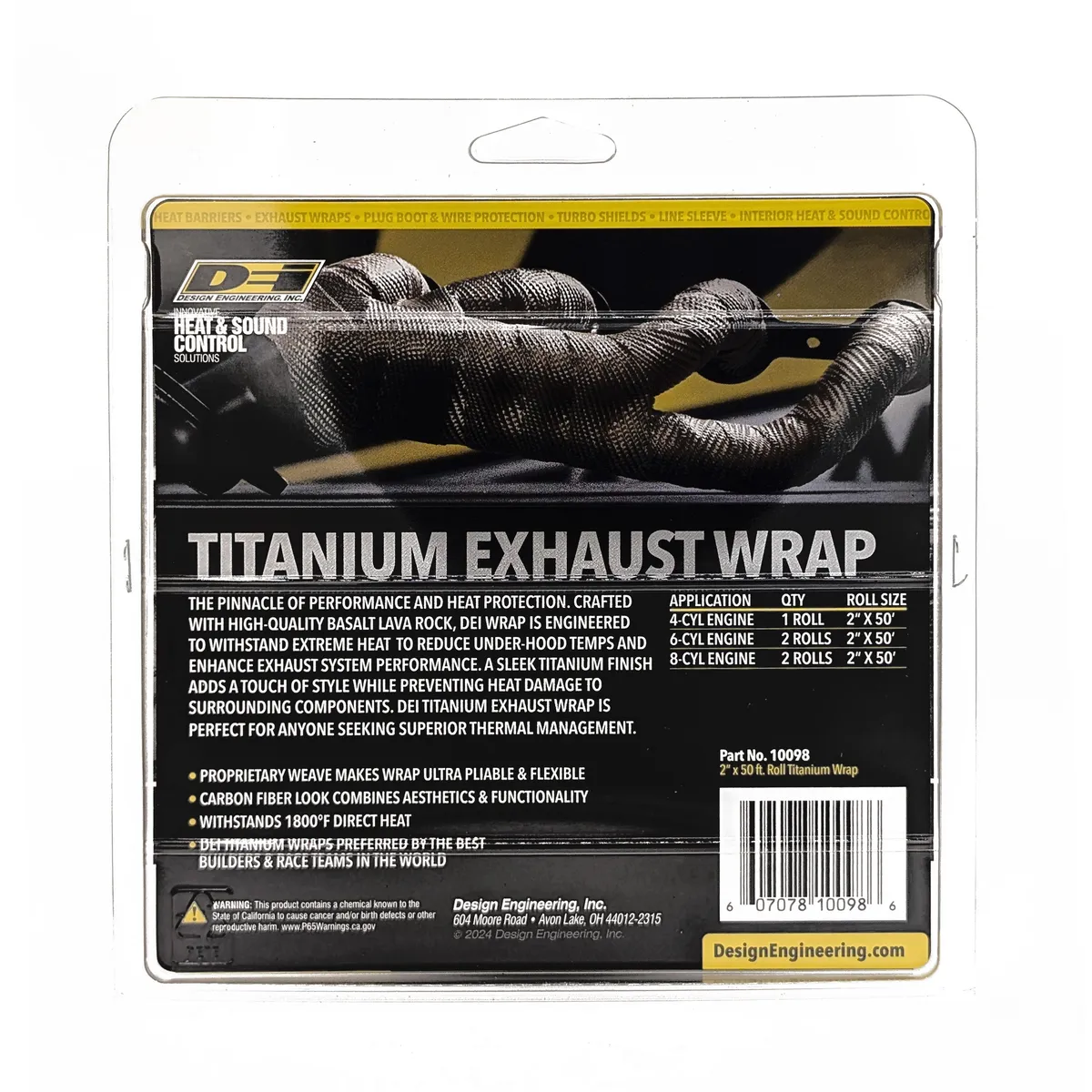 DEI 10098 Titanium Exhaust Wrap 2 x 50' 010098 product image