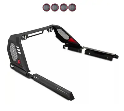 Black Horse Off Road Black Horse Vigor Roll Bar Kit w/ LED Cube Light & w/ set of 5.3" Red Round Flood LED Lights 20-23 JT