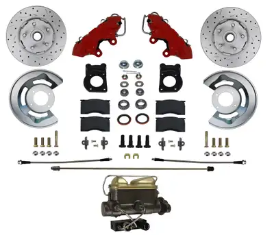 Leed Brakes LEED Brakes Manual Front Kit with Drilled Rotors and Red Powder Coated Calipers