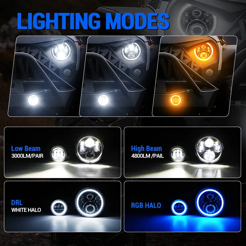 ã€Magic RGB Haloã€‘Jeep Wrangler JK LED Headlights & Fog Lights Kit w/ Amber Turn Signal (2007-2018) product image