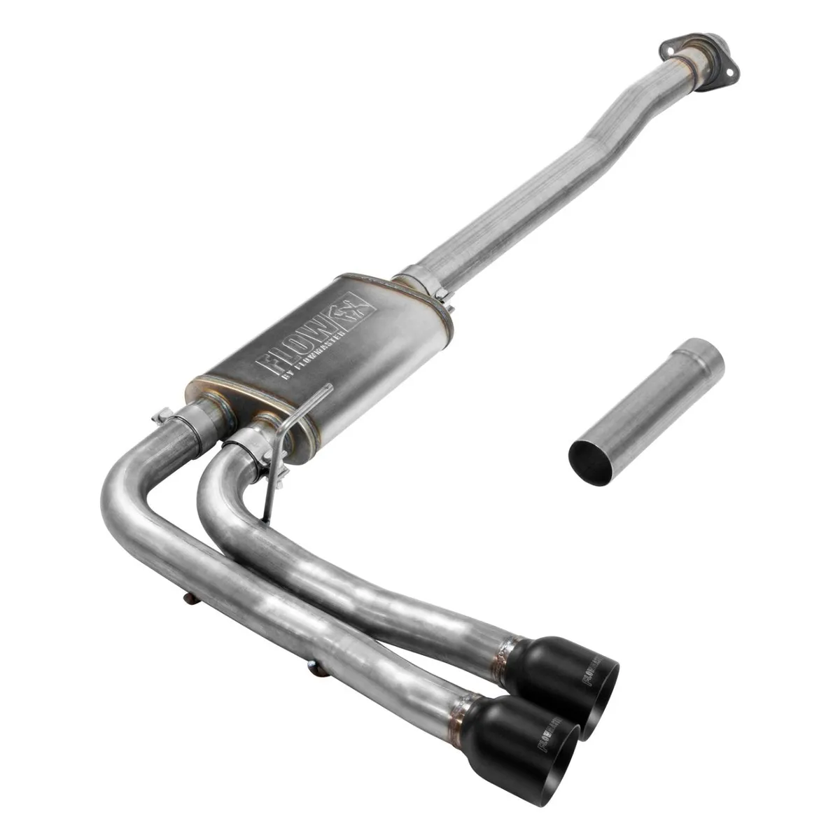 Synergy Manufacturing 2015-2018 Ford F-150 2.7L3.5L EcoBoost 3.5L TiVCT 5.0L 2WD4WD All Except 3.5L Raptor and Std CabShort Bed 122 WB Cat-back Flow FX Series Muffler Mandrel Bent 2.5in. 16 Gauge Tubing 4 in. Black Ceramic Coated Tips WEtched Logo DOSS Flow