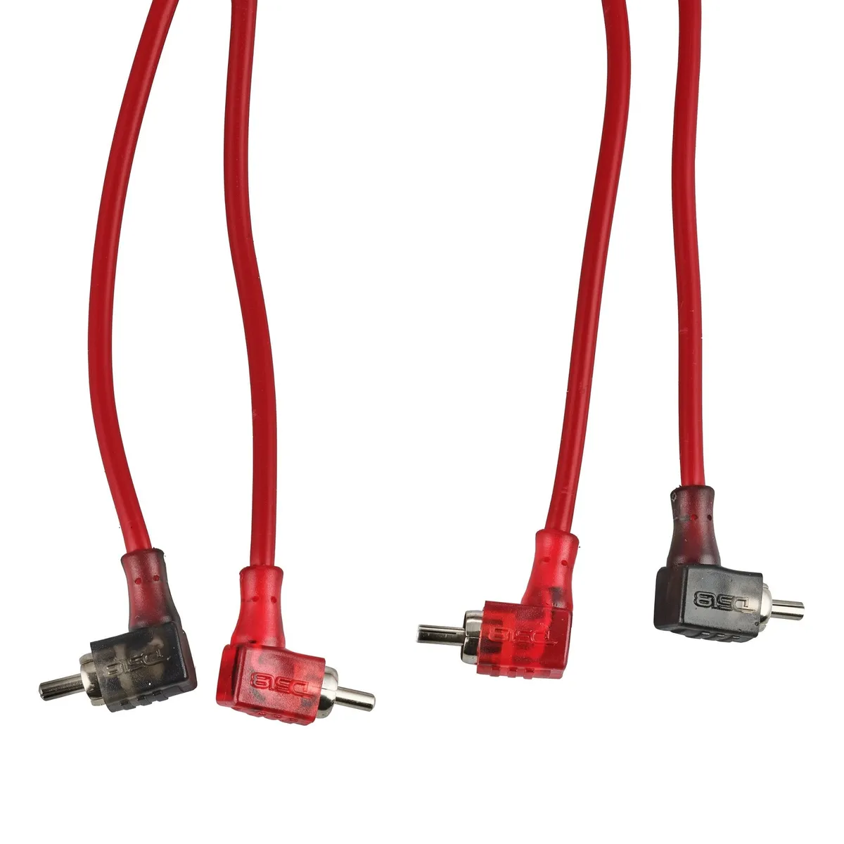 100% OFC Ultra Flex 2-Channel RCA with 90 Degree Ends, Dual Twist Wire, Red Braided Jacket - 12 ft product image