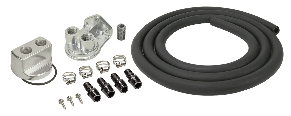 Derale 15715 Engine Oil Filter Relocation Kit, 1/2 NPT Ports with 3/4-16 Engine Thread Size product image