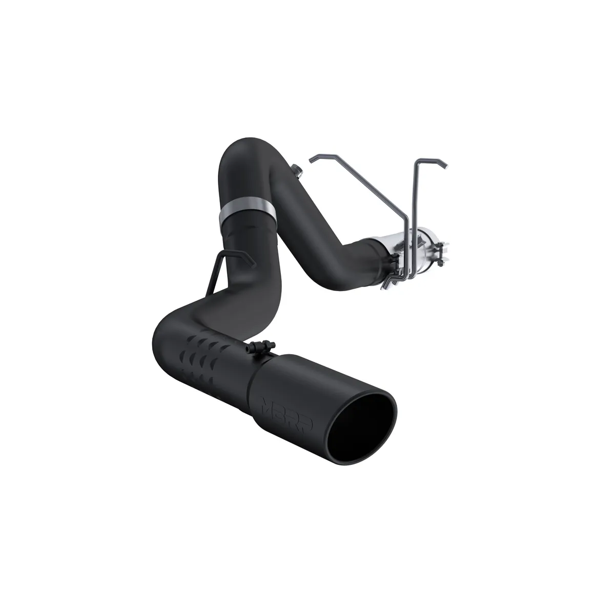 Armor BLK Filter Back Exhaust System; 4 in.; Incl. Over Axle Pipe/Tailpipes/Hardware/5 in. OD Tip; Single Side Exit; Black Coated; product image