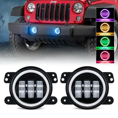 LED Factory Mart "bluetooth 4"" Cree LED Fog Lights With RGB Halo Angle Eye For Jeep Jk/Jl/Jt"