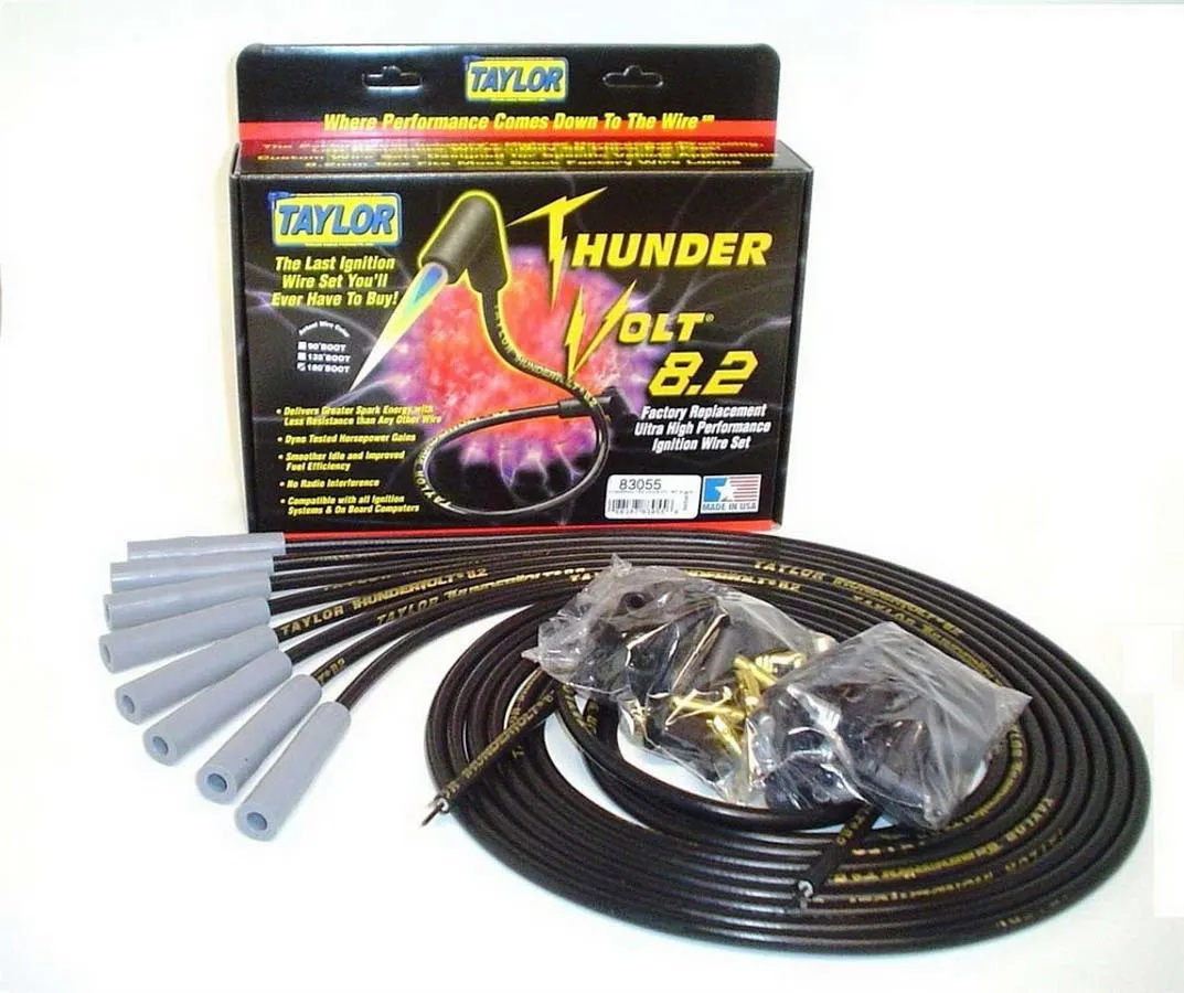 Taylor Cable Taylor Cable Universal 8.2mm ThunderVolt® Spark Plug Wire Sets - 8 Cylinders - 180° Spark Plug Boot Angle - Black - 83055