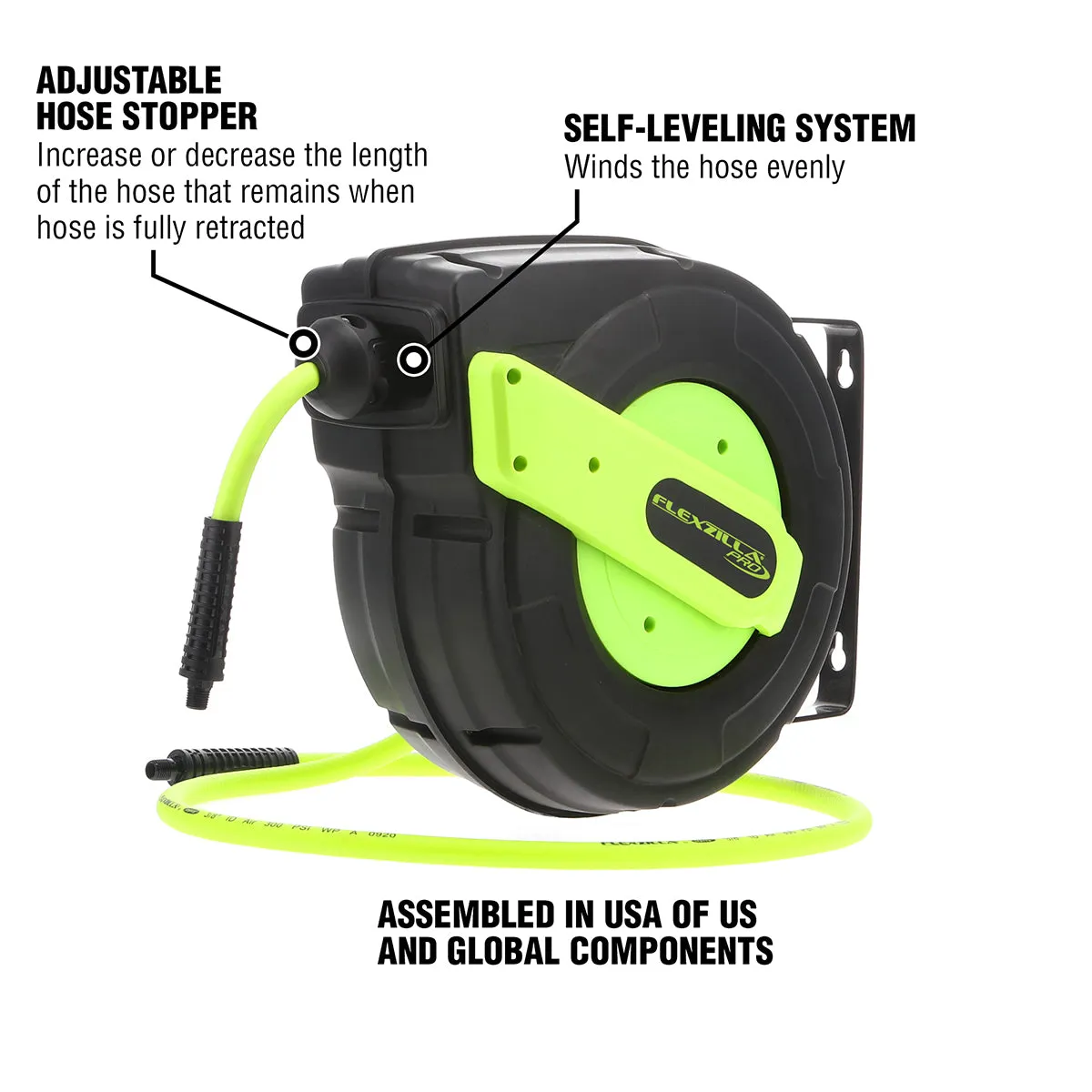Flexzilla Fzp Enclosed Plastic Retractable Air Hose Reel 3/8in 50ft