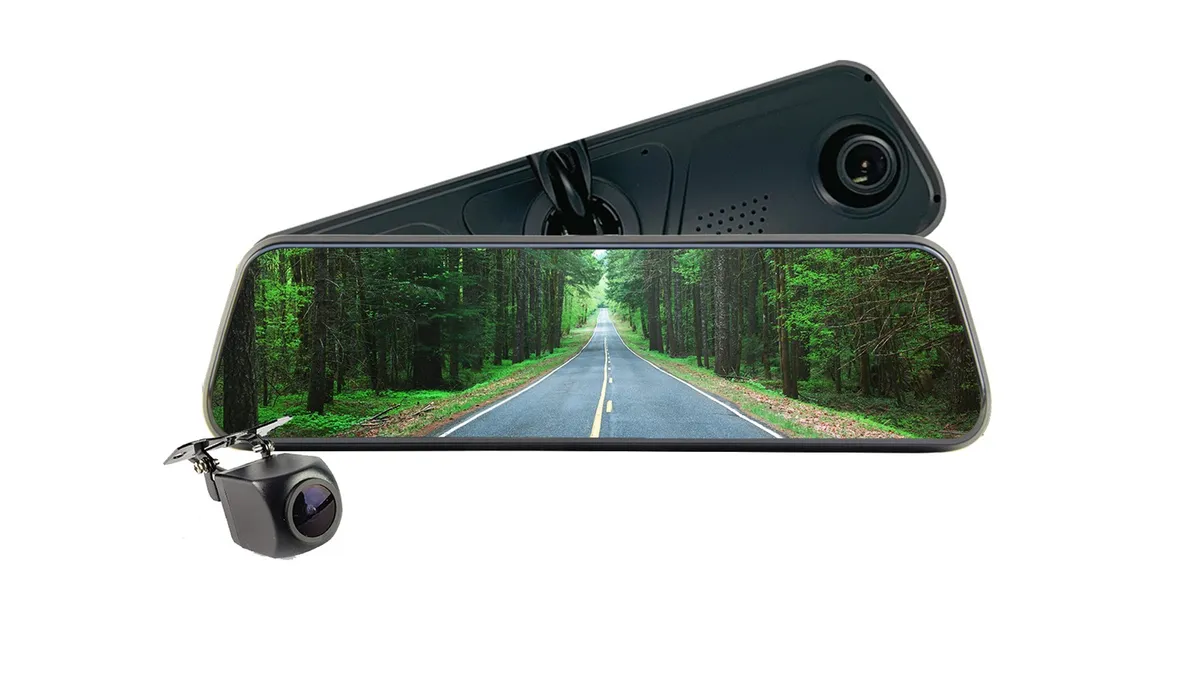 FullVUE® Mirror Camera System w/Built-In Dashcam; Fully Adjustable Camera Bracket; Exclusive Stainless Steel Rear Tire Mount; Parking Gridlines Available; 9.66 in. Mirror Size; product image