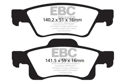 EBC Brakes Yellowstuff Street And Track Brake Pads; FMSI Pad No. D1498; Solid; 330mm Dia.; 63.7mm Height; 14mm Thick; 72mm Center Hole Dia.; Pad Dimensions: 148 x 59 x 17mm;