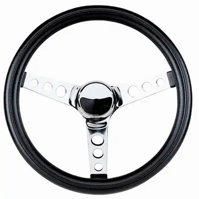 Grant Classic Series Steering Wheel; 12 1/2 in. Diameter; 3 1/2 in. Dish; Black Cushion Grip; Chrome 3-Spoke Design;