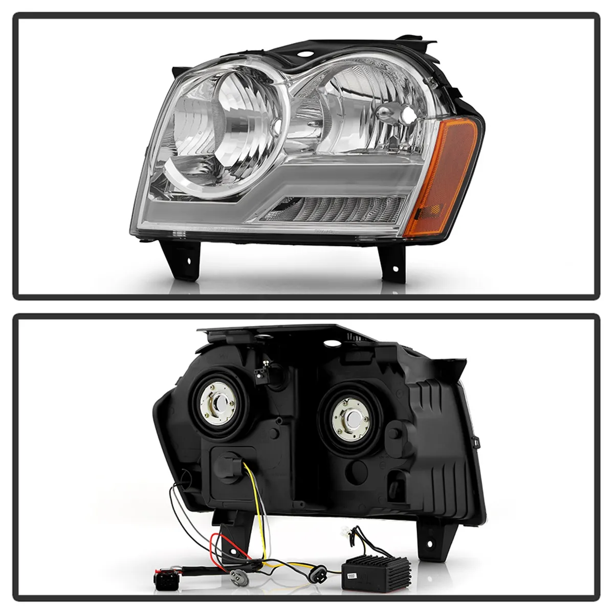 0507 Grand Cherokee Headlights With LED Light Bar Chrome product image