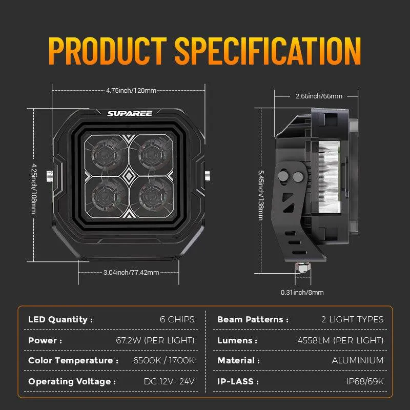 5 Inch LED Pod Lights White + Amber Dual-Mode for Jeep Wrangler JL/ Gladiator JT product image