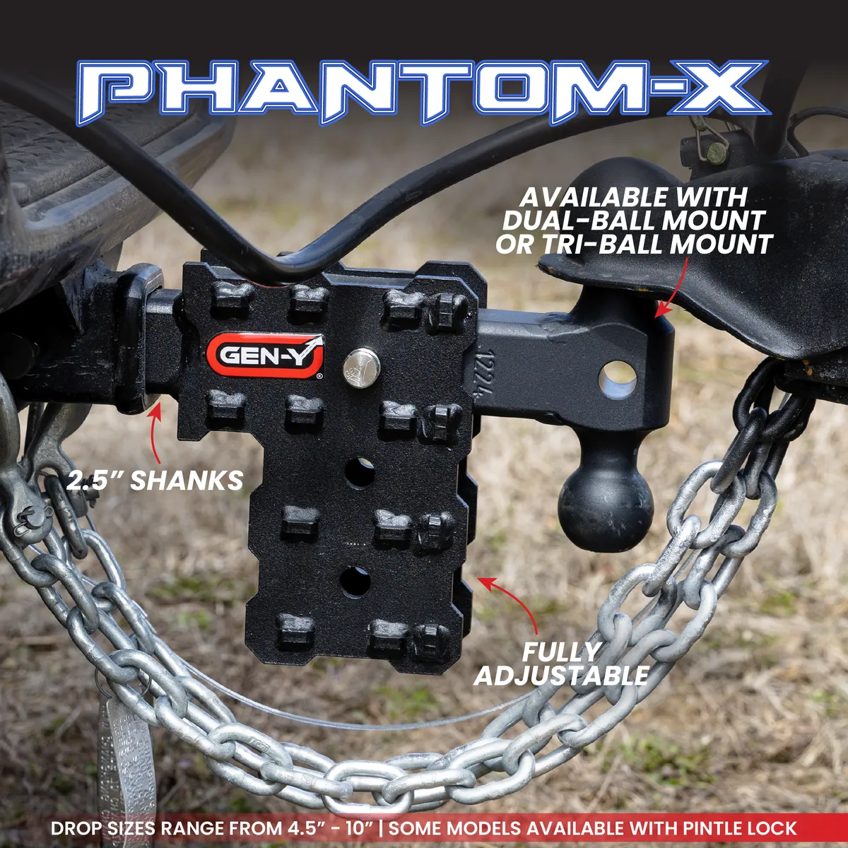 PHANTOM-X 2.5 Solid Shank 7.5 Drop 1.6K TW 16K Hitch GH-051 Versa-Ball GH-032 Pintle Lock product image